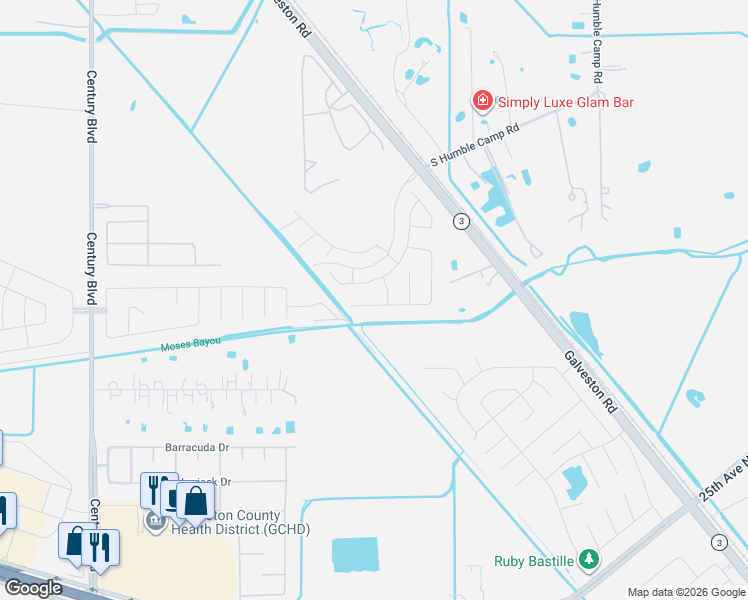 map of restaurants, bars, coffee shops, grocery stores, and more near 8817 Explorer Drive in Texas City
