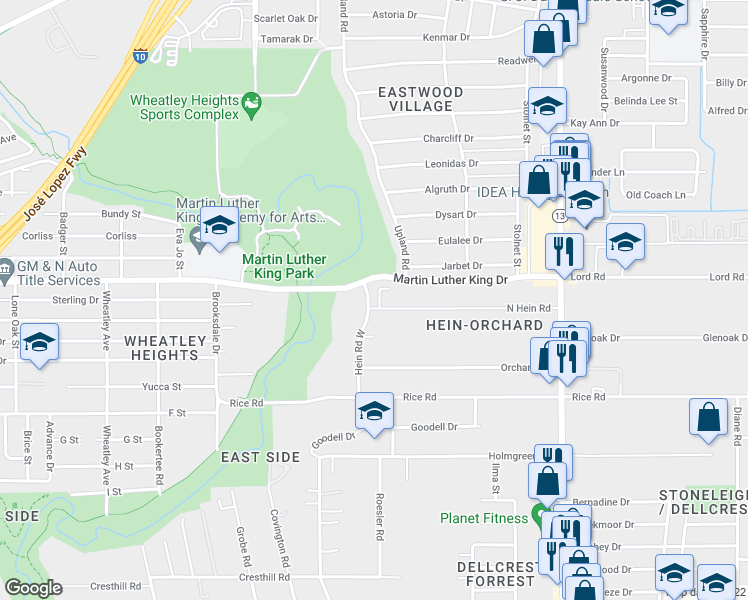 map of restaurants, bars, coffee shops, grocery stores, and more near 1115 Susan Marie Street in San Antonio