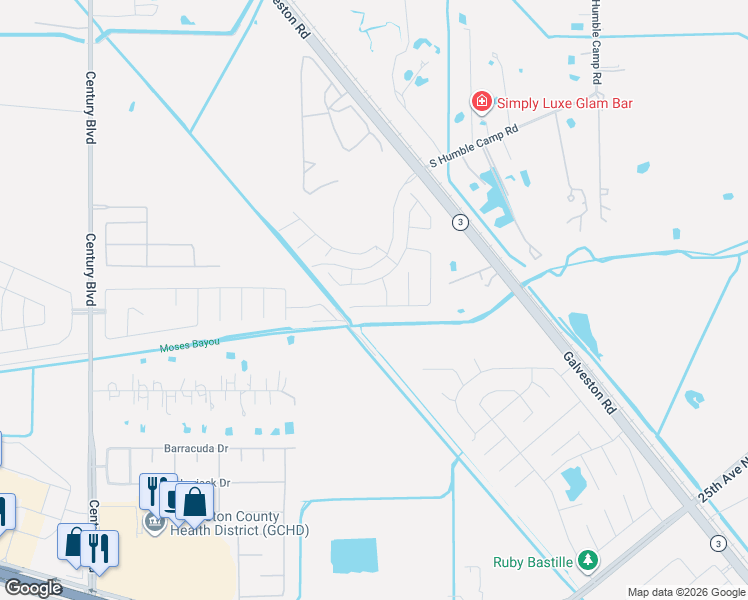 map of restaurants, bars, coffee shops, grocery stores, and more near 8817 Explorer Drive in Texas City
