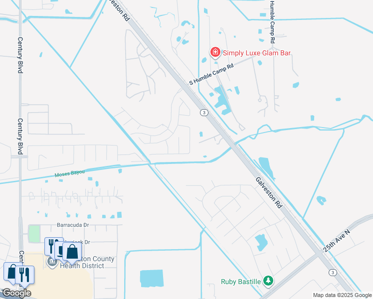 map of restaurants, bars, coffee shops, grocery stores, and more near 8608 Explorer Drive in Texas City