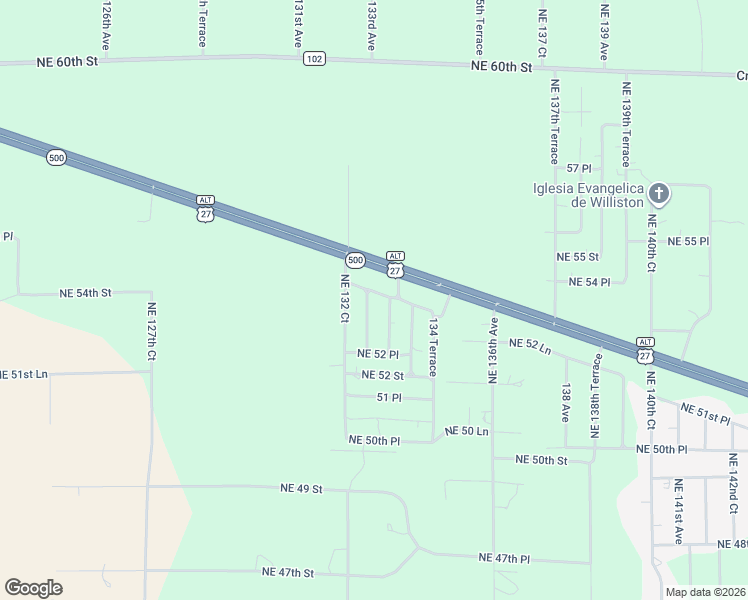map of restaurants, bars, coffee shops, grocery stores, and more near 5451 Northeast 133rd Avenue in Williston