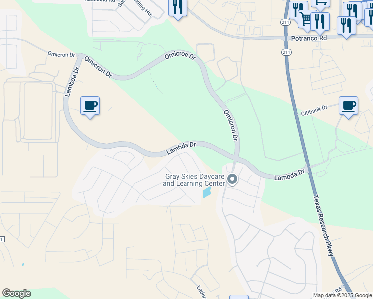map of restaurants, bars, coffee shops, grocery stores, and more near 2000 Oedipus Drive in San Antonio