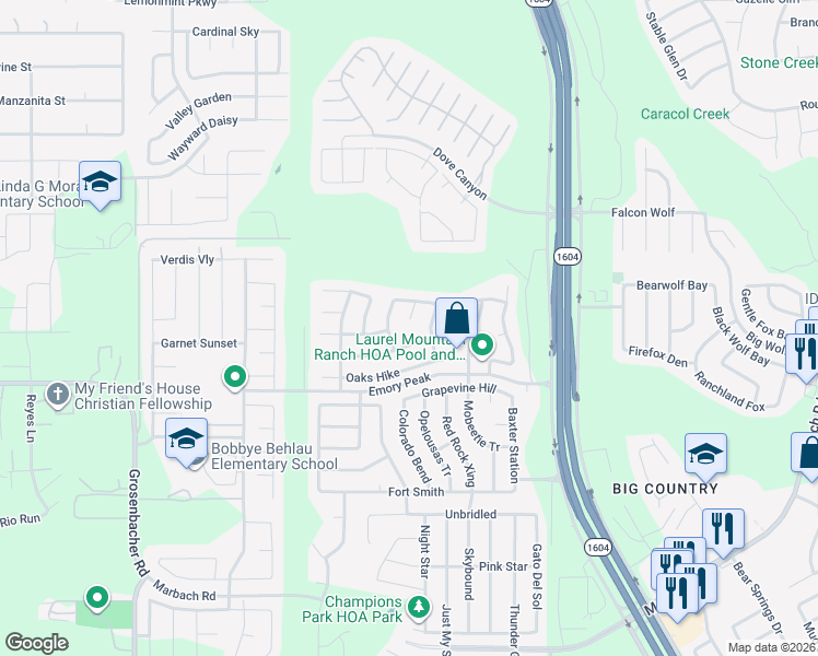map of restaurants, bars, coffee shops, grocery stores, and more near 1814 Hamilton Pool in San Antonio