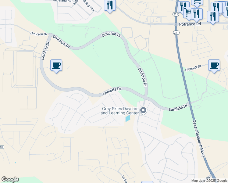 map of restaurants, bars, coffee shops, grocery stores, and more near 2000 Oedipus Drive in San Antonio