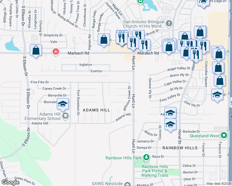 map of restaurants, bars, coffee shops, grocery stores, and more near 9126 Cold Harbor Drive in San Antonio