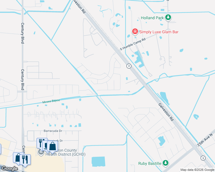 map of restaurants, bars, coffee shops, grocery stores, and more near 3305 Pantera Drive in Texas City