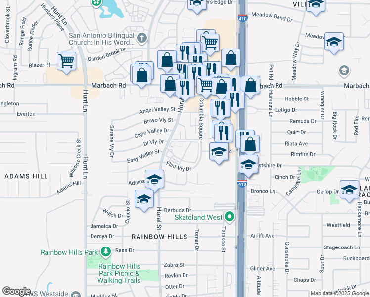 map of restaurants, bars, coffee shops, grocery stores, and more near 16 Horal Street in San Antonio