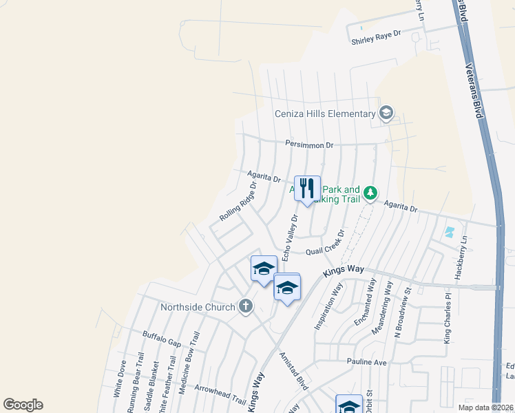 map of restaurants, bars, coffee shops, grocery stores, and more near 201 Rolling Ridge Drive in Del Rio