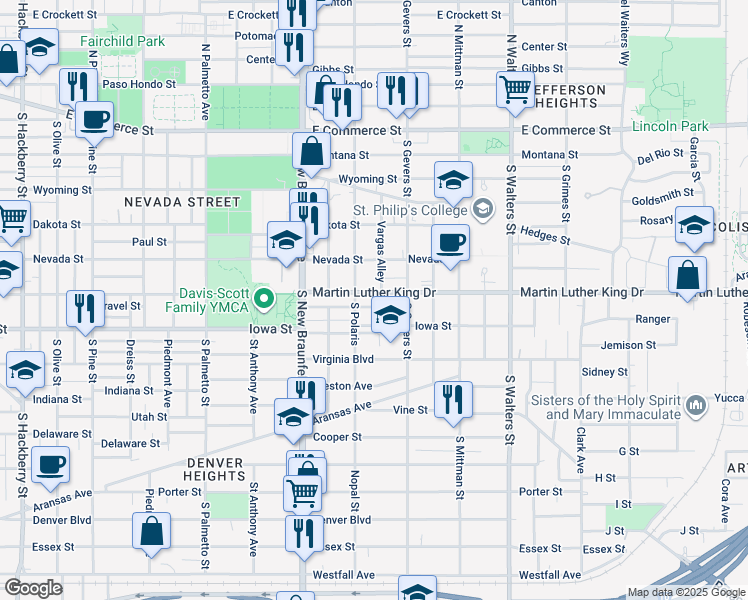 map of restaurants, bars, coffee shops, grocery stores, and more near in San Antonio