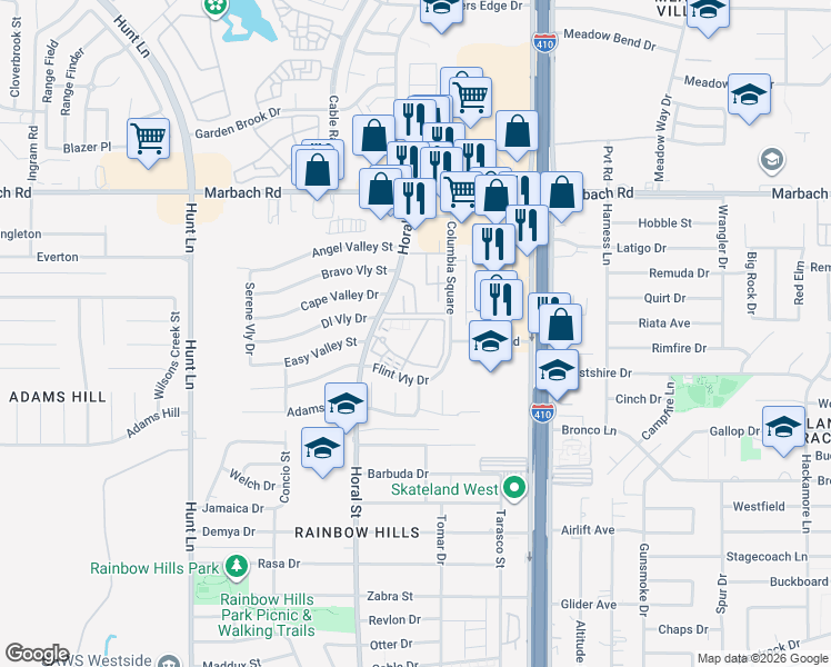 map of restaurants, bars, coffee shops, grocery stores, and more near 16 Horal Street in San Antonio