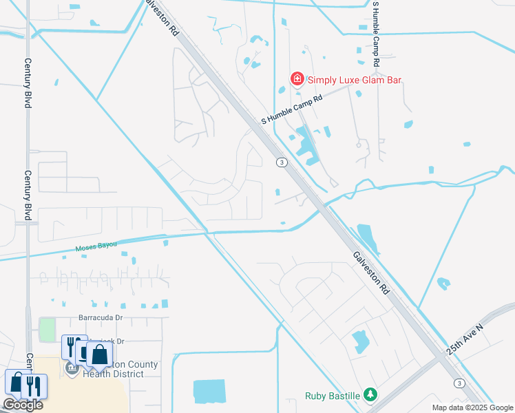 map of restaurants, bars, coffee shops, grocery stores, and more near 8608 Explorer Drive in Texas City