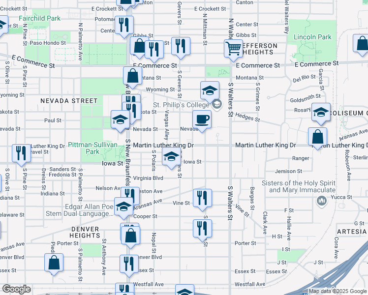 map of restaurants, bars, coffee shops, grocery stores, and more near in San Antonio