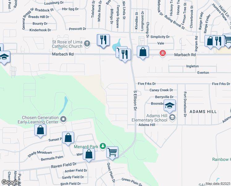 map of restaurants, bars, coffee shops, grocery stores, and more near 9806 Marbach Canyon in San Antonio