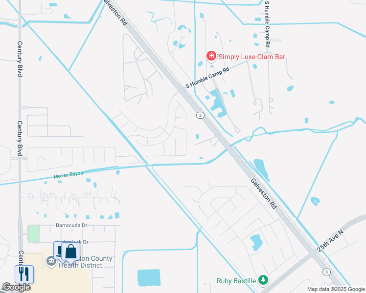 map of restaurants, bars, coffee shops, grocery stores, and more near 8608 Explorer Drive in Texas City
