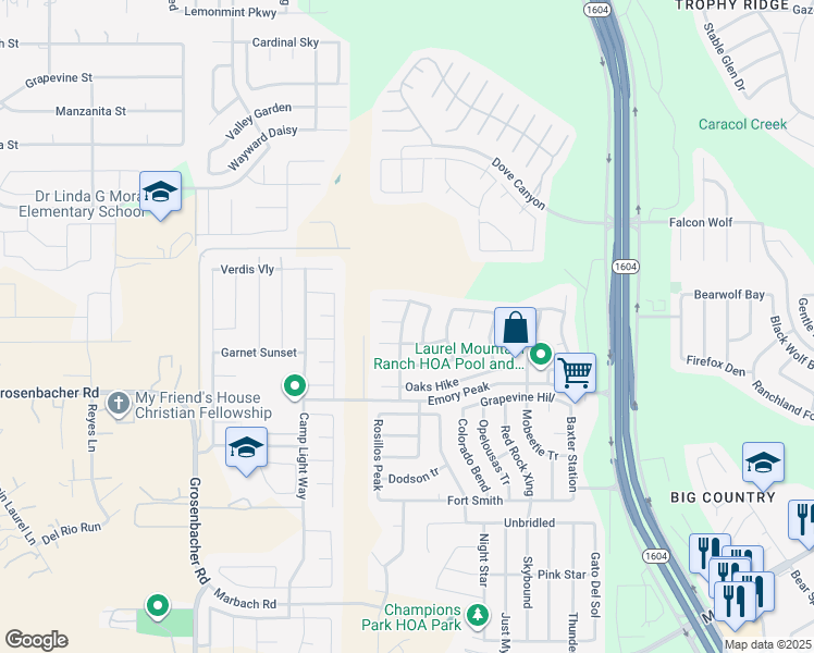 map of restaurants, bars, coffee shops, grocery stores, and more near 1814 Strawhouse Way in San Antonio