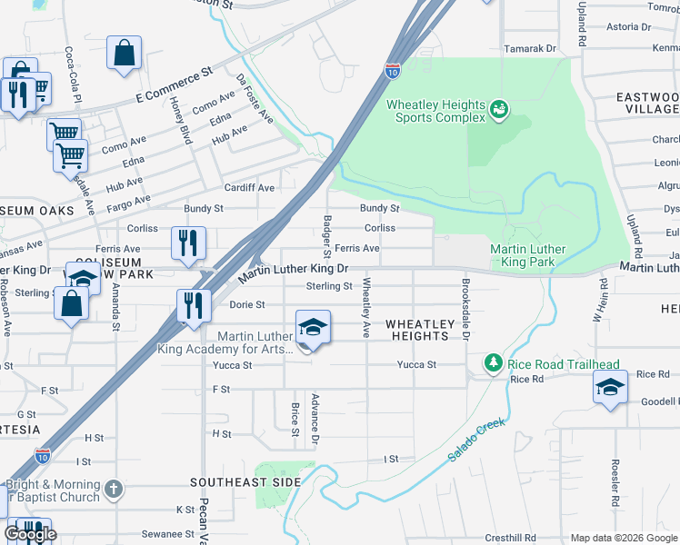 map of restaurants, bars, coffee shops, grocery stores, and more near in San Antonio