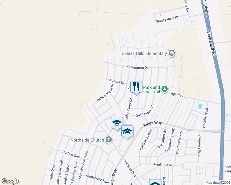 map of restaurants, bars, coffee shops, grocery stores, and more near 201 Rolling Ridge Drive in Del Rio