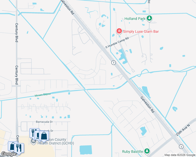 map of restaurants, bars, coffee shops, grocery stores, and more near 3305 Pantera Drive in Texas City