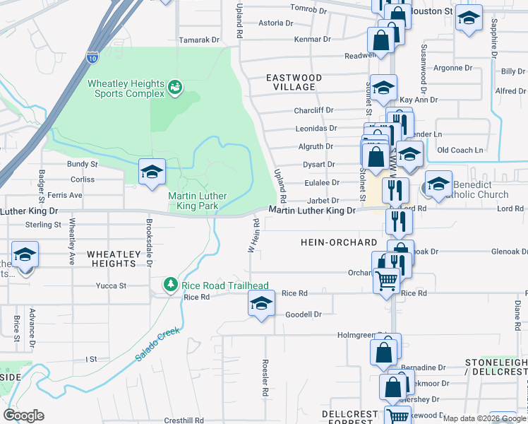 map of restaurants, bars, coffee shops, grocery stores, and more near 4103 Laura Jean Street in San Antonio