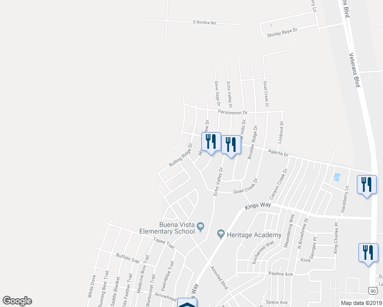 map of restaurants, bars, coffee shops, grocery stores, and more near 201 Rolling Ridge Drive in Del Rio