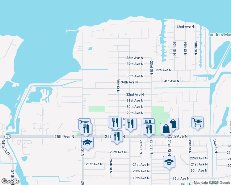 map of restaurants, bars, coffee shops, grocery stores, and more near 2526 32nd Avenue North in Texas City