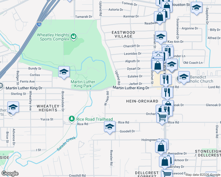 map of restaurants, bars, coffee shops, grocery stores, and more near 4103 Laura Jean Street in San Antonio
