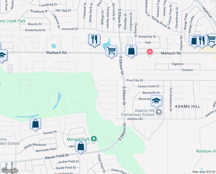 map of restaurants, bars, coffee shops, grocery stores, and more near 9806 Marbach Canyon in San Antonio