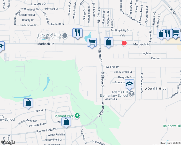 map of restaurants, bars, coffee shops, grocery stores, and more near 9806 Marbach Canyon in San Antonio