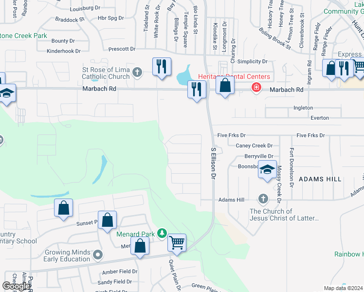 map of restaurants, bars, coffee shops, grocery stores, and more near 9806 Marbach Canyon in San Antonio