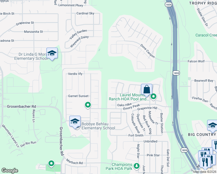 map of restaurants, bars, coffee shops, grocery stores, and more near 11431 Ore Terminal in San Antonio