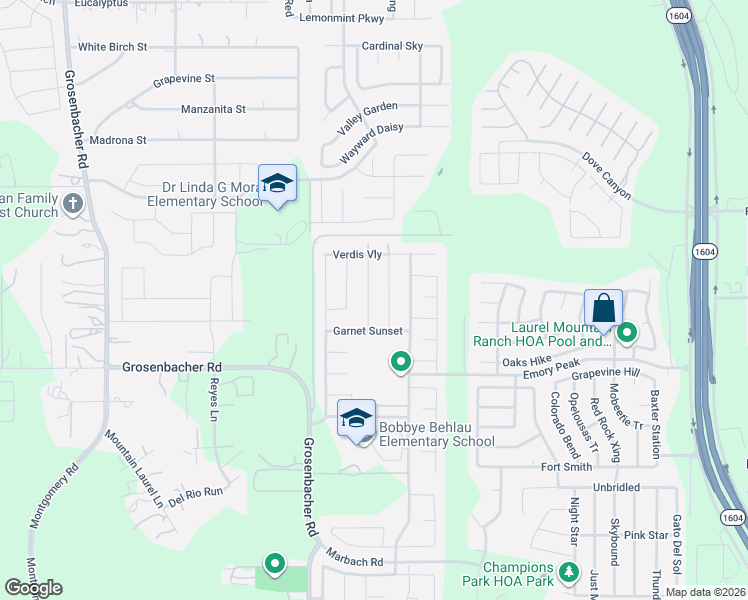 map of restaurants, bars, coffee shops, grocery stores, and more near 1808 Aspen Silver in San Antonio