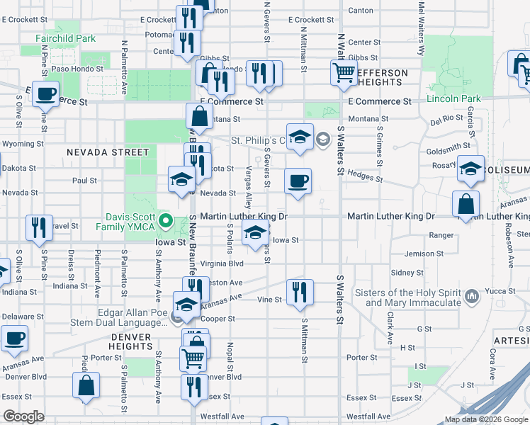 map of restaurants, bars, coffee shops, grocery stores, and more near in San Antonio