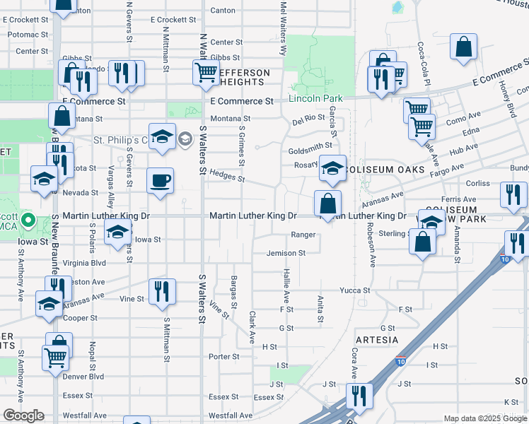 map of restaurants, bars, coffee shops, grocery stores, and more near in San Antonio