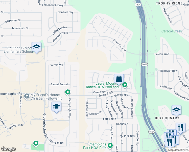 map of restaurants, bars, coffee shops, grocery stores, and more near 1814 Strawhouse Way in San Antonio