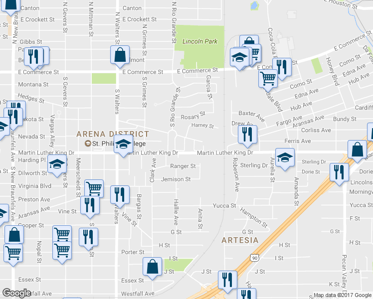 map of restaurants, bars, coffee shops, grocery stores, and more near 1226 Hedges Street in San Antonio