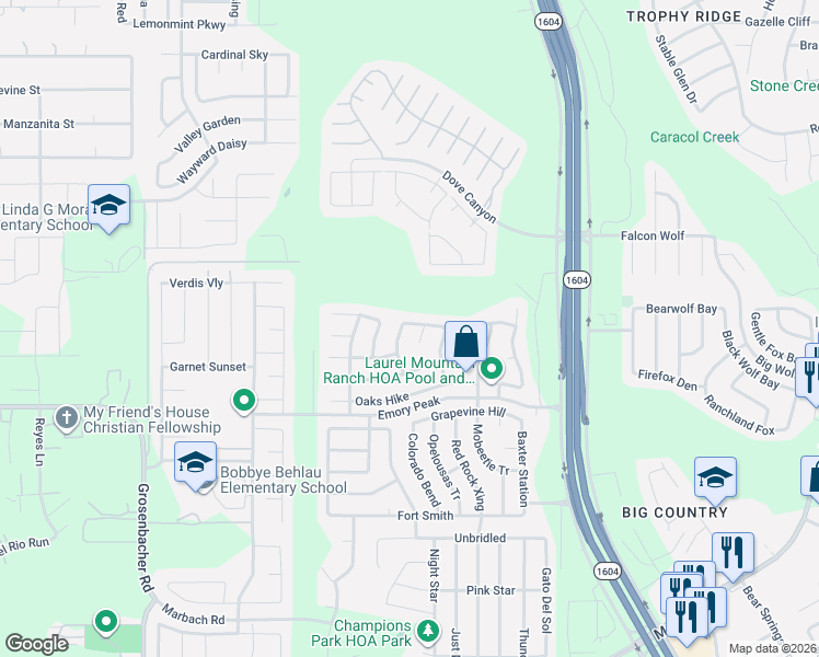 map of restaurants, bars, coffee shops, grocery stores, and more near 1814 Hamilton Pool in San Antonio