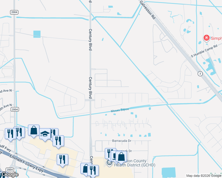 map of restaurants, bars, coffee shops, grocery stores, and more near 9602 Yellow Rose Drive in Texas City