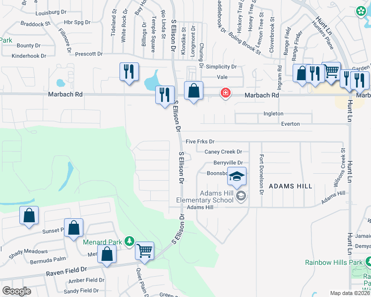 map of restaurants, bars, coffee shops, grocery stores, and more near 1814 South Ellison Drive in San Antonio
