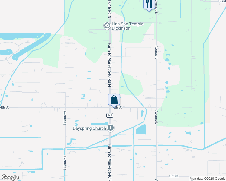 map of restaurants, bars, coffee shops, grocery stores, and more near 1927 Farm to Market Road 646 in Santa Fe