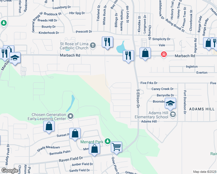 map of restaurants, bars, coffee shops, grocery stores, and more near 9835 Marbach Canyon in San Antonio