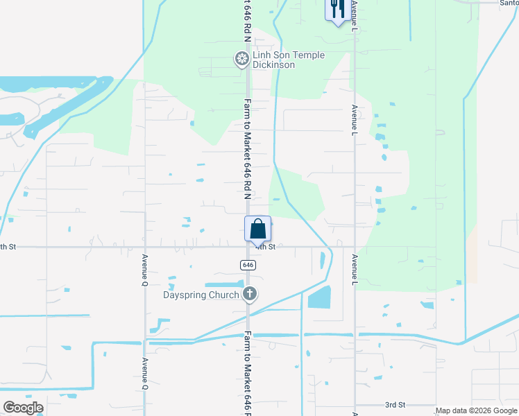 map of restaurants, bars, coffee shops, grocery stores, and more near 1927 FM 646 Road in Santa Fe