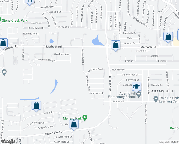 map of restaurants, bars, coffee shops, grocery stores, and more near 9835 Marbach Canyon in San Antonio