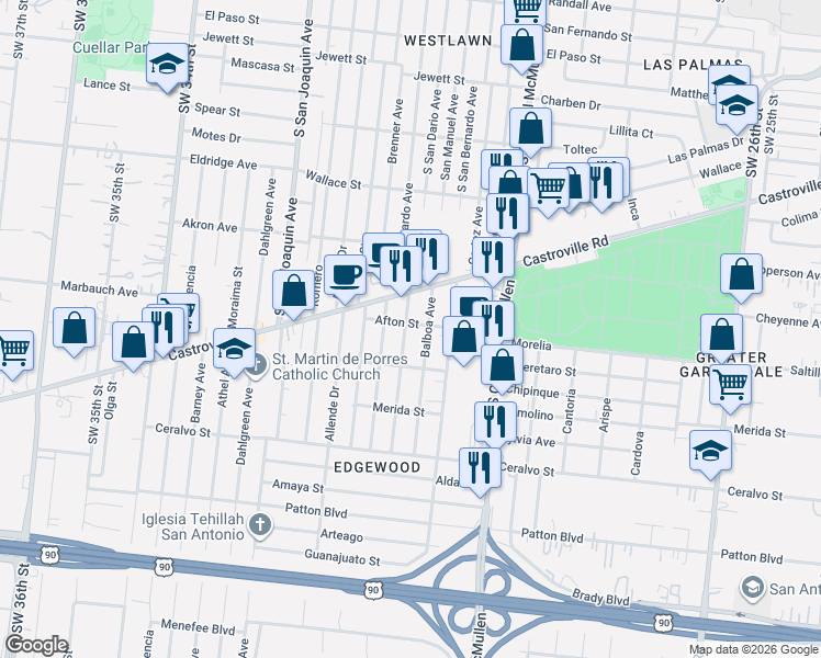 map of restaurants, bars, coffee shops, grocery stores, and more near 219 Coronado Avenue in San Antonio