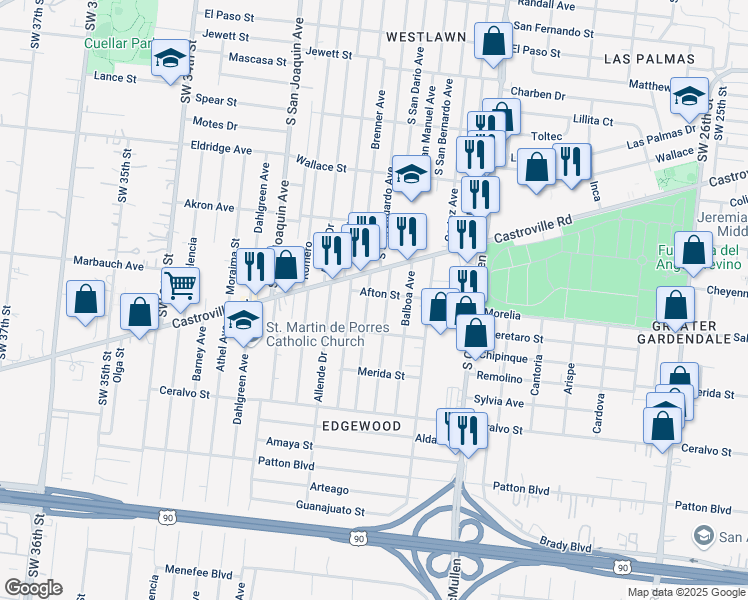 map of restaurants, bars, coffee shops, grocery stores, and more near 219 Coronado Avenue in San Antonio