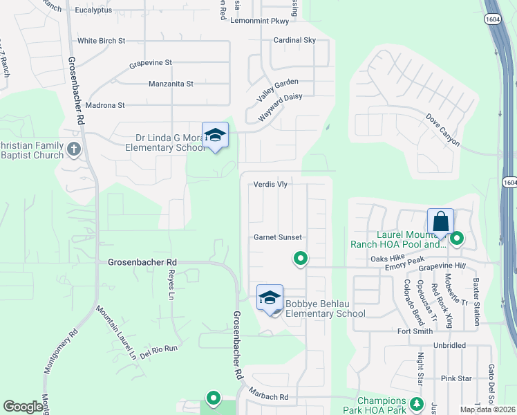 map of restaurants, bars, coffee shops, grocery stores, and more near 1820 Emerald Edge in San Antonio