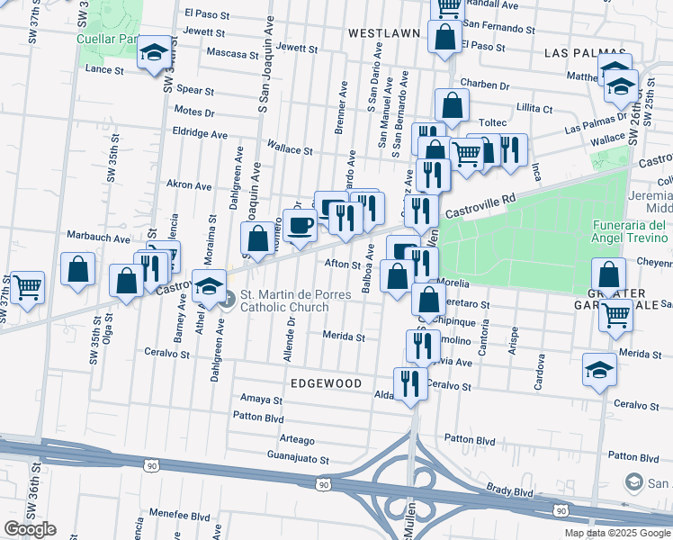 map of restaurants, bars, coffee shops, grocery stores, and more near 219 Coronado Avenue in San Antonio