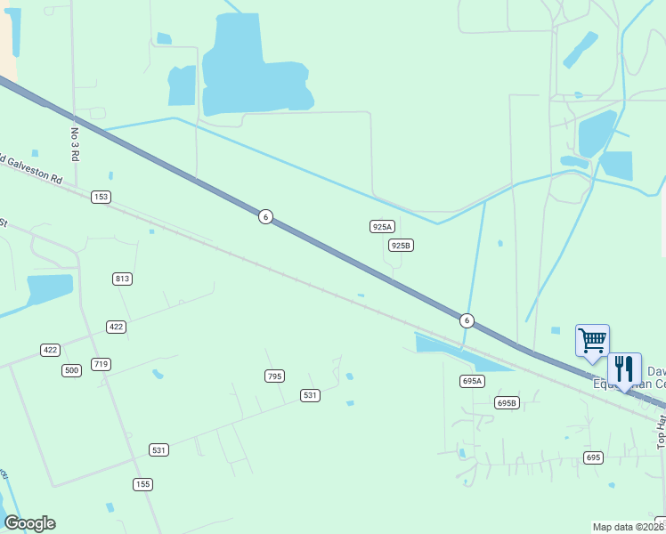 map of restaurants, bars, coffee shops, grocery stores, and more near 4260 Highway 6 in Alvin