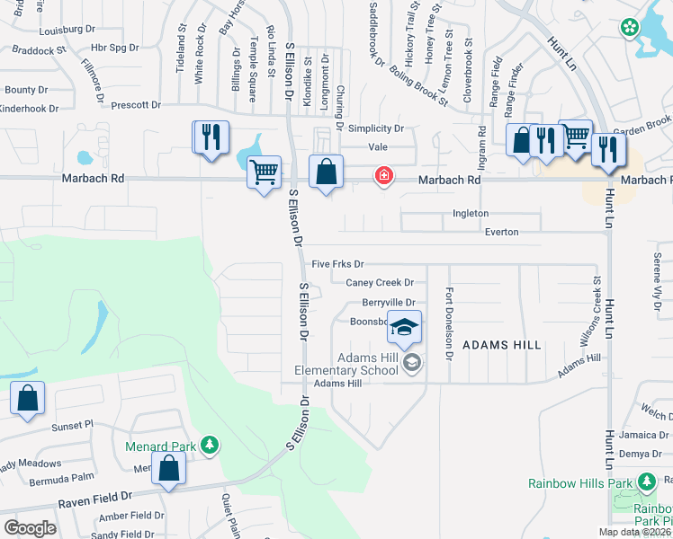 map of restaurants, bars, coffee shops, grocery stores, and more near 9726 Caney Creek Drive in San Antonio
