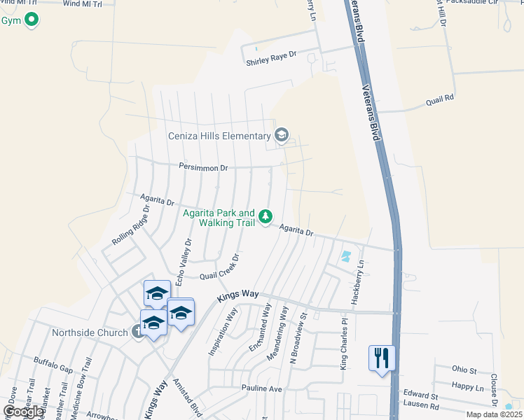 map of restaurants, bars, coffee shops, grocery stores, and more near 102 Lookout Drive in Del Rio