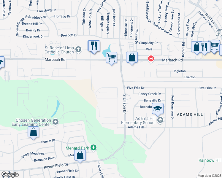 map of restaurants, bars, coffee shops, grocery stores, and more near 9702 Marbach Canyon in San Antonio